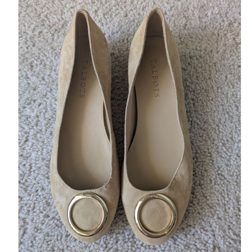 NWOT Talbots Tan Leather Round Toe Ballet Flat with Buckle Sz 6.5